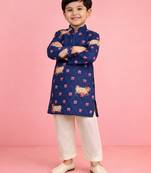 boys blue cotton kurta pajama with pichwai print