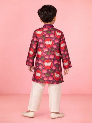 boys purple muslin kurta pajama with pichwai print 3