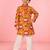 boys yellow pichwai print muslin kurta with cream pyjama     wedding & festive wear