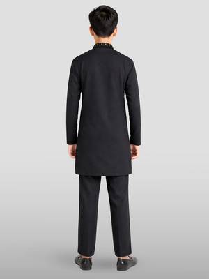 boys black silk blend kurta pajama with mirror work 3
