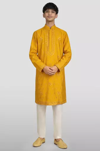 boys silk blend sequin work kurta pyjama set