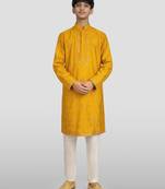 boys silk blend sequin work kurta pyjama set