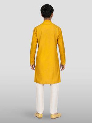 boys yellow silk kurta pajama with sequin work 3