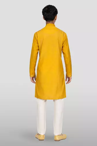 boys yellow silk kurta pajama with sequin work
