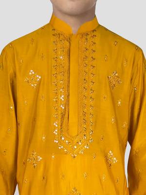 boys yellow silk kurta pajama with sequin work 4