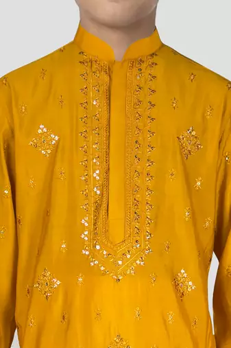 boys yellow silk kurta pajama with sequin work