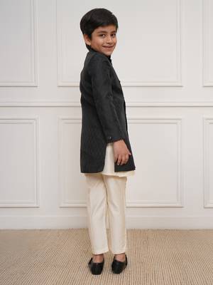 boys black jacquard silk blend indo western kurta set 4