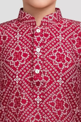 boys red cotton kurta pajama with bandhani print