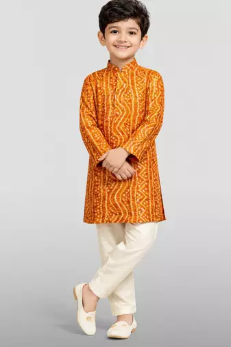 boys falsa pure cotton bandhani digital print kurta pyjama set