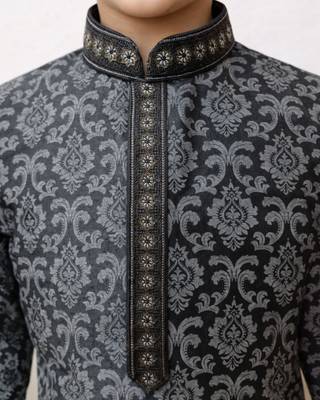 boys black silk blend printed kurta pyjama set 3