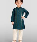 boys turquoise modal chanderi zari embroidered kurta pyjama set