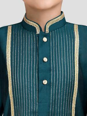 boys turquoise modal chanderi kurta pajama with zari work 2