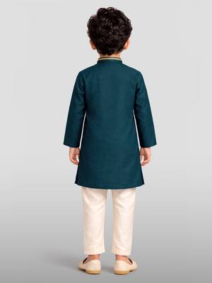 boys turquoise modal chanderi kurta pajama with zari work 4