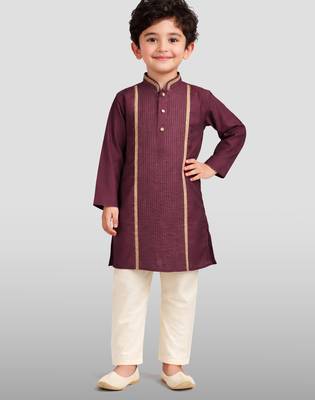 boys wine modal chanderi kurta pajama with zari work 1