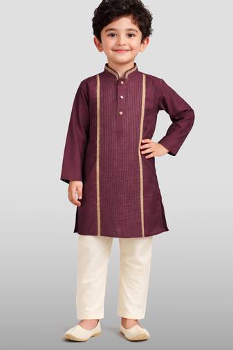 boys wine modal chanderi zari embroidered kurta pyjama set