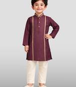 boys wine modal chanderi zari embroidered kurta pyjama set
