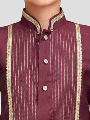 boys wine modal chanderi kurta pajama with zari work 2