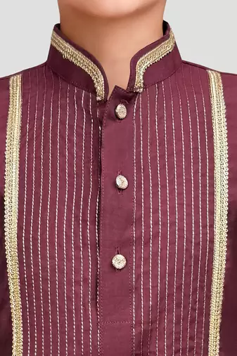 boys wine modal chanderi kurta pajama with zari work
