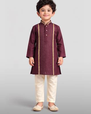 boys wine modal chanderi kurta pajama with zari work 3