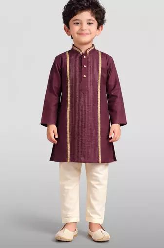 boys wine modal chanderi kurta pajama with zari work