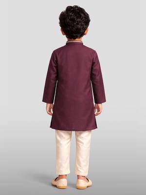 boys wine modal chanderi kurta pajama with zari work 4