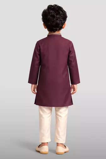 boys wine modal chanderi kurta pajama with zari work