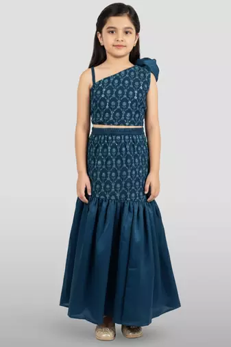 Georgette lehenga set with choli for girls | turquoise | diwali