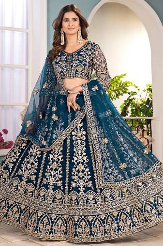 teal Blue Embroidered Lehenga\