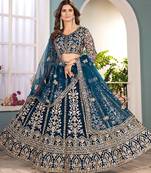 teal Blue Embroidered Lehenga\
