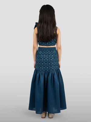 girls turquoise georgette lehenga choli with sequin work 4