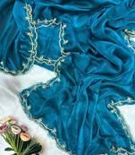 Teal Color satin Handwork Saree