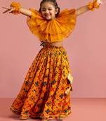 girls mustard rayon lehenga choli with ruffles