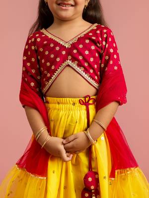 girls falsa floral foil printed net lehenga choli set with organza look dupatta 2
