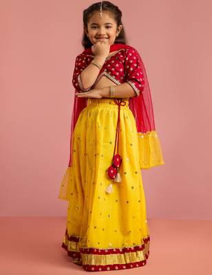 girls falsa floral foil printed net lehenga choli set with organza look dupatta 3