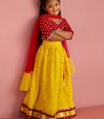 girls yellow net lehenga choli with sequin work