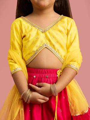 girls floral foil printed net lehenga choli set with organza look dupatta 2