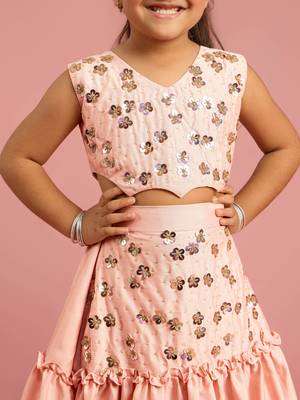 girls peach silk lehenga choli with embroidery 2