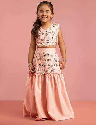 girls peach silk lehenga choli with embroidery 3