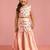 girls peach embroidered silk blend sleeveless cropped lehenga choli set with sequin yoke dupatta