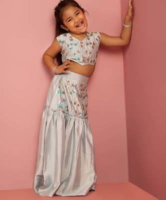 girls aqua blue silk lehenga choli with embroidery 1