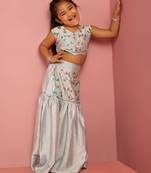 girls aqua blue silk lehenga choli with embroidery