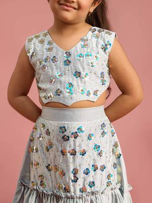 girls aqua blue silk lehenga choli with embroidery 2