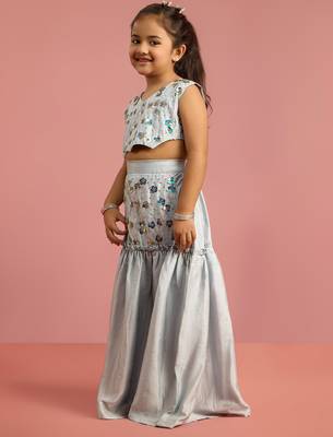 girls aqua blue silk lehenga choli with embroidery 4