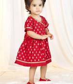 girls wear red jacquard ethnic set with floral print