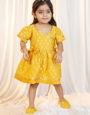girls wear mustard jacquard angrakha frock set 4