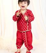red viscose jacquard dhoti kurta set for boys