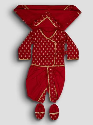 red viscose jacquard dhoti kurta set for boys 2