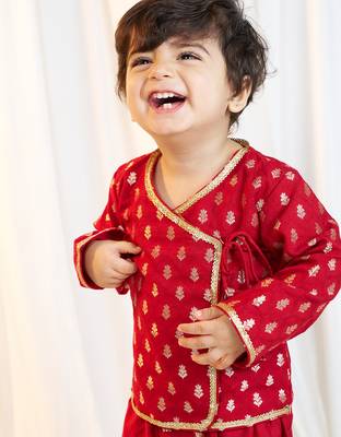 red viscose jacquard dhoti kurta set for boys 3