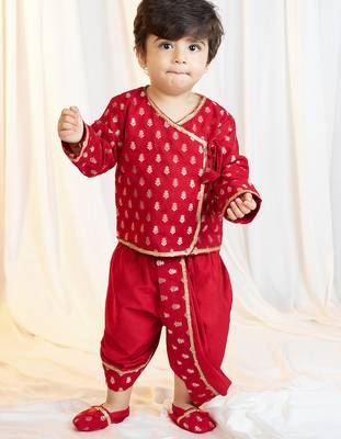 red viscose jacquard dhoti kurta set for boys 4