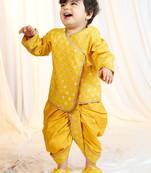 mustard viscose jacquard dhoti kurta for boys